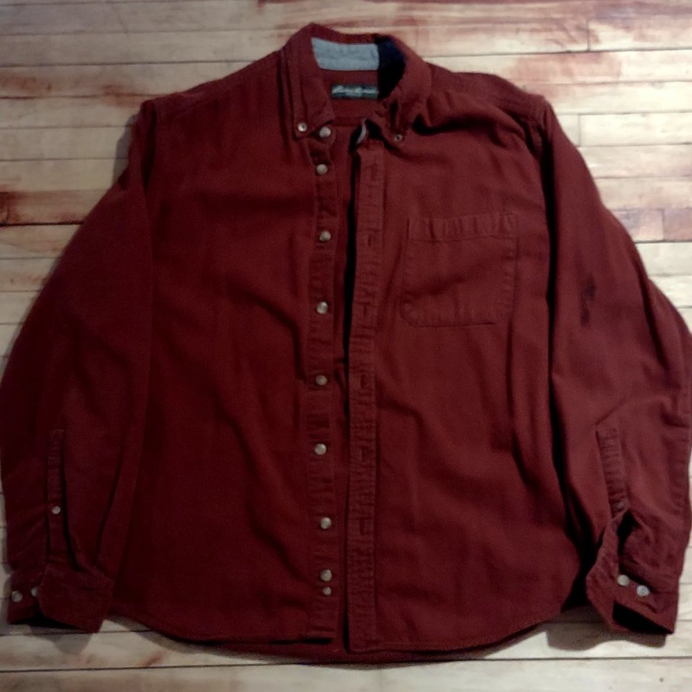 Eddie Bauer Men's Button Front Shirt Red Long Sleeve Relaxed Fit L/G